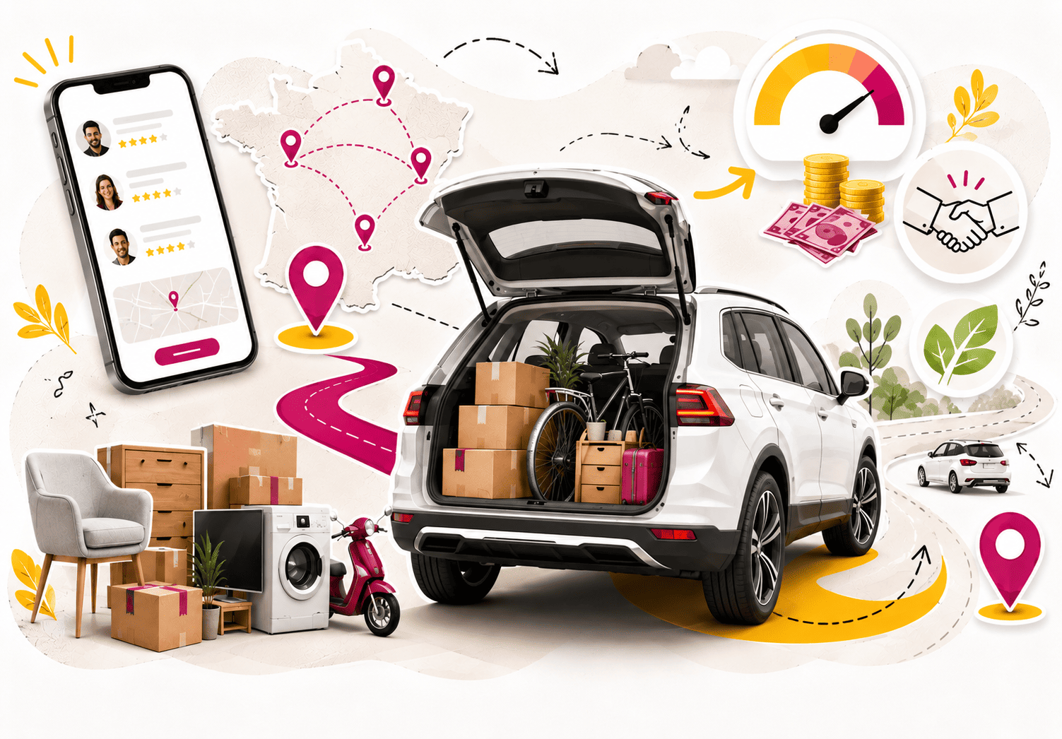 Cotransportage entre particuliers avec transport collaboratif de colis, meubles et objets volumineux.
