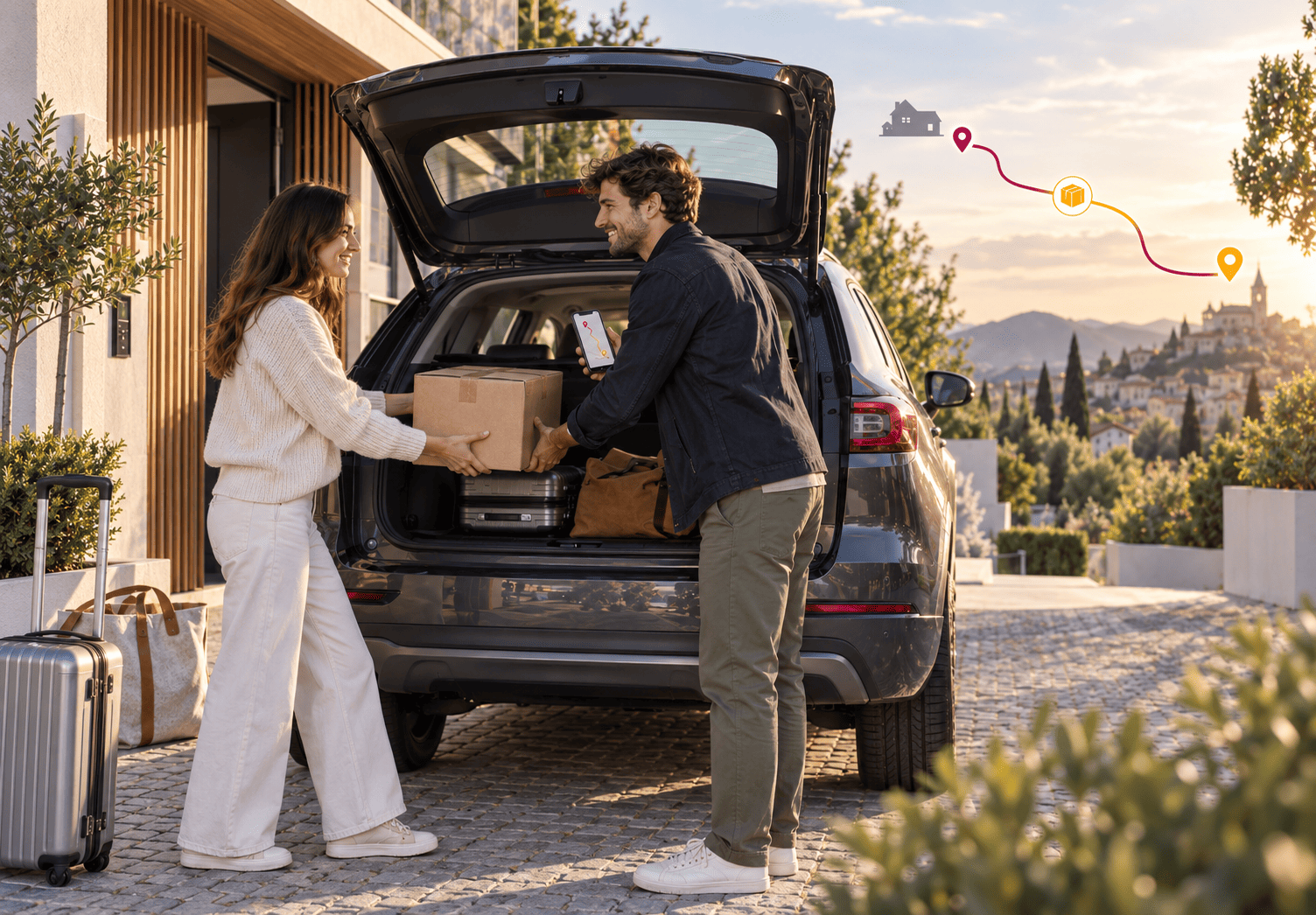 Cotransportage de colis entre particuliers sur un trajet en voiture déjà prévu.
