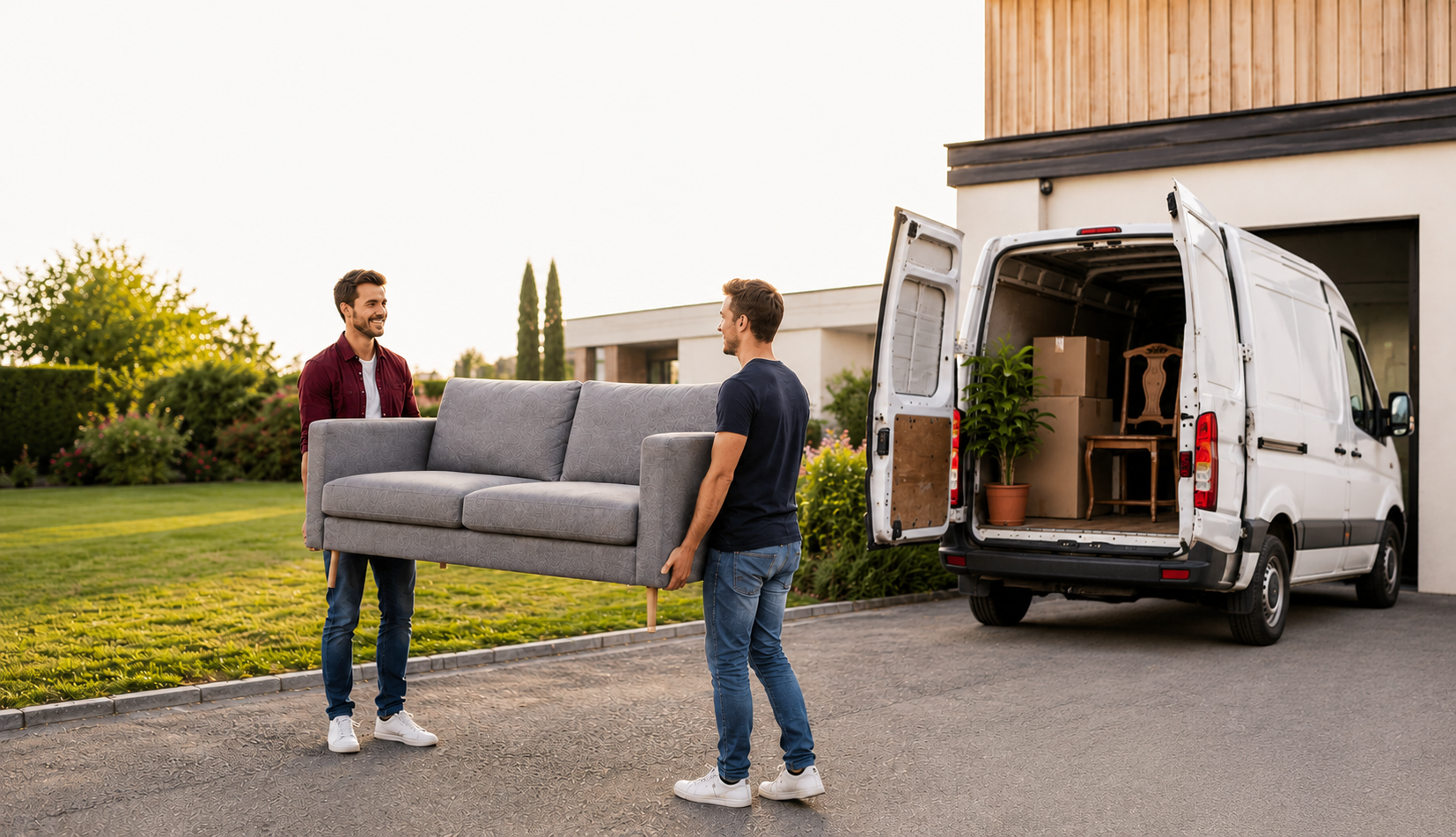 Transport de meuble entre particuliers avec chargement d’un canapé volumineux dans un utilitaire entre particuliers.