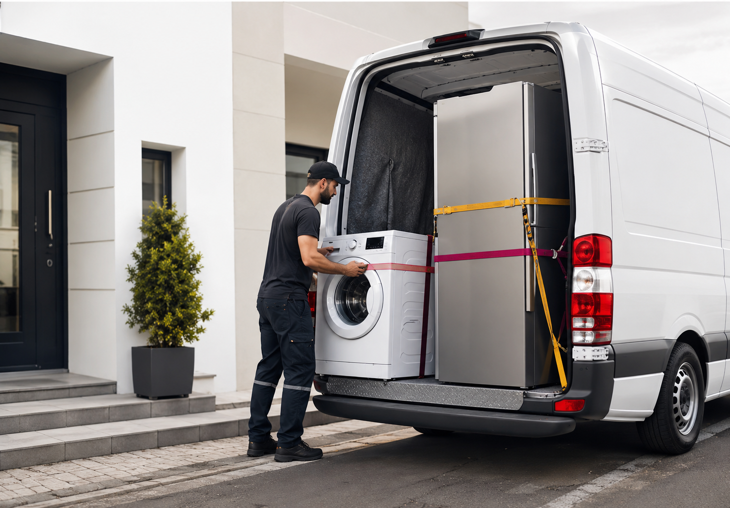 Transport d’électroménager entre particuliers avec frigo, machine à laver et camion de livraison sécurisé