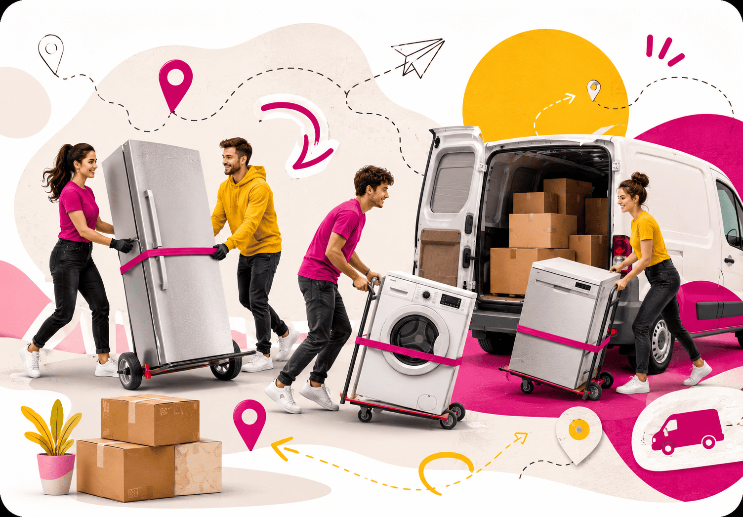 Transport d’électroménager entre particuliers avec utilitaire moderne et logistique collaborative.