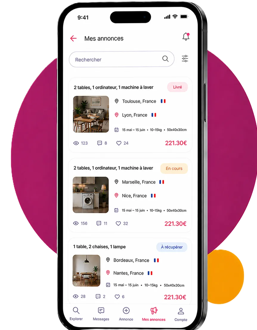 Écran « Mes annonces » de l'application DelivYou